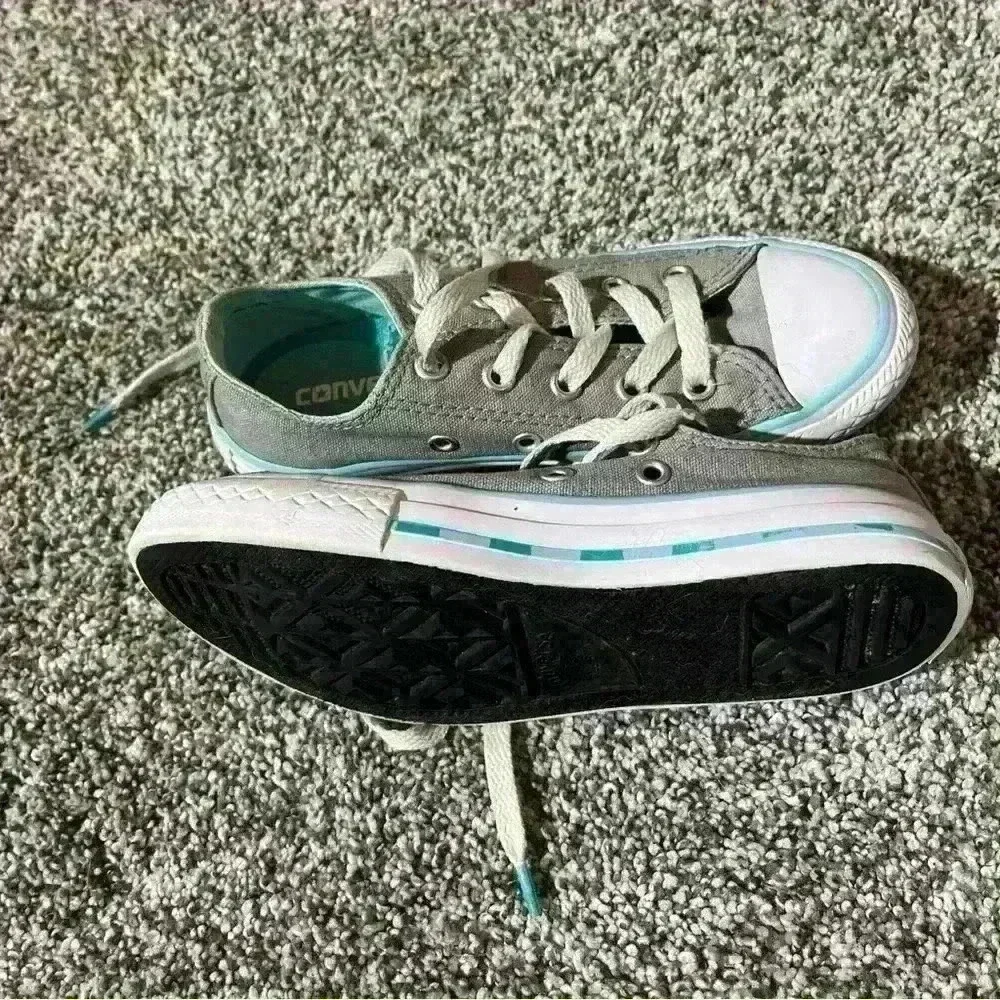 Converse - Double Tongue Gray Light Blue White Sneakers - Youth 13